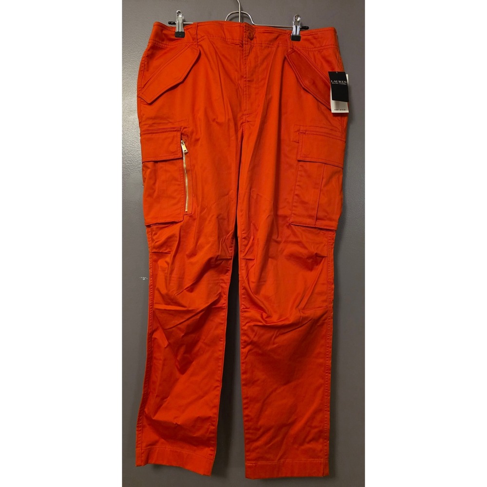 Lauren Ralph Lauren Orange Cargo Pants Women 12 Straight Leg Utility Pants NEW